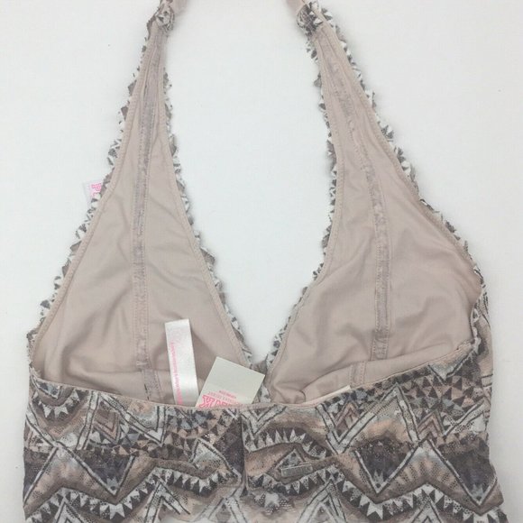 NWT Vs Pink Sz S Lace Aztec Print Halter Bralette - Picture 5 of 8